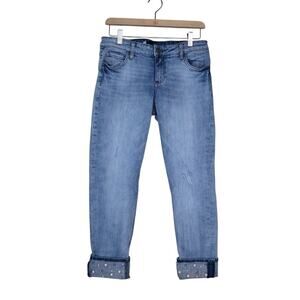Kut from the Kloth Womens 6 Catherine Boyfriend Pearl Bead Embellished Crop Jean
